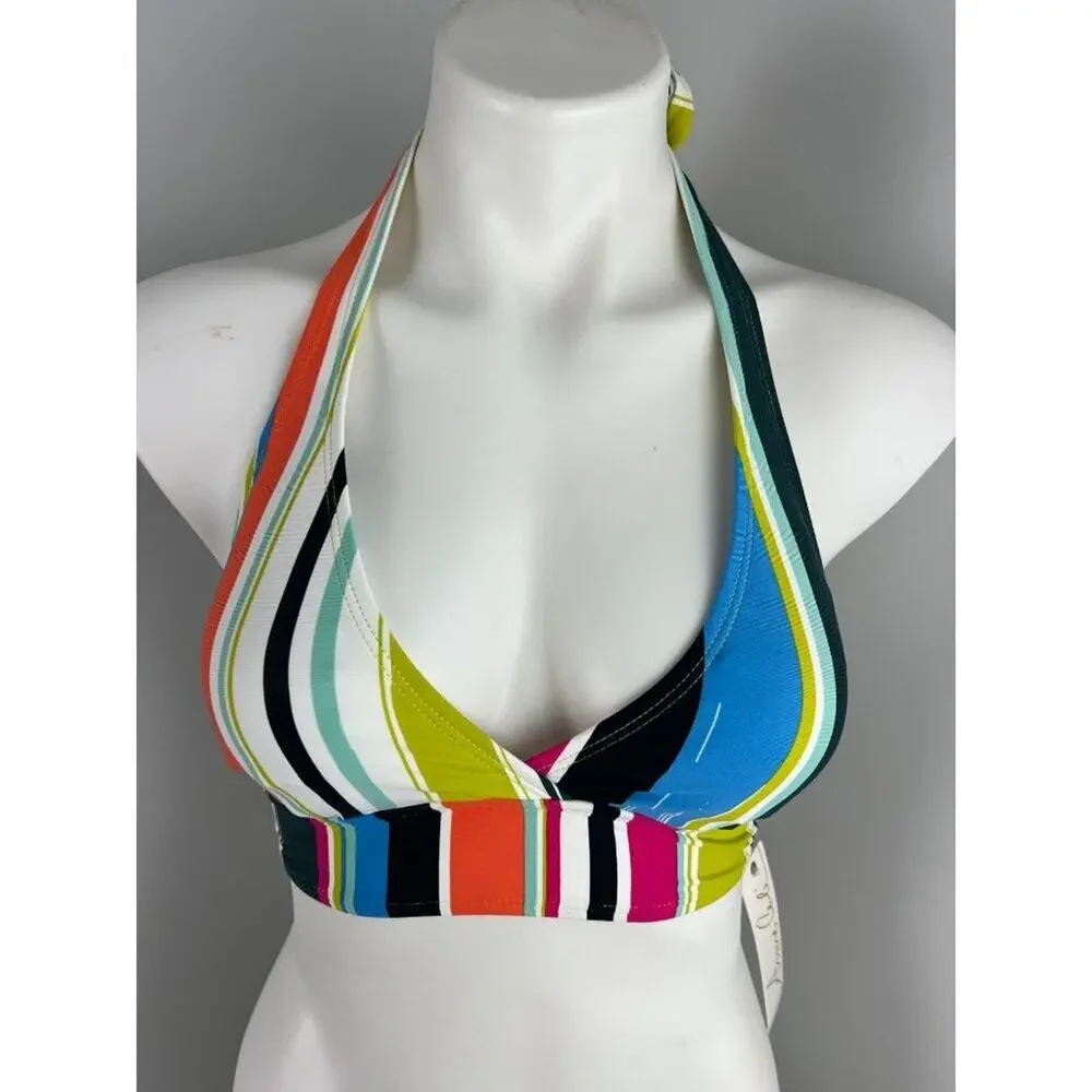 Anne Cole Multicolor Stripe Stripe V-Neck Tie Bikini Top XS